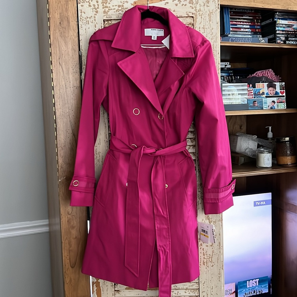 Anne Klein fuchsia  raincoat double breasted Medium